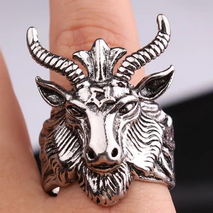 Anneau Rétro Sigil de Baphomet Punk Gothique Rock Hip Hop Accessoire Motard Cadeau Occasions Spéciales