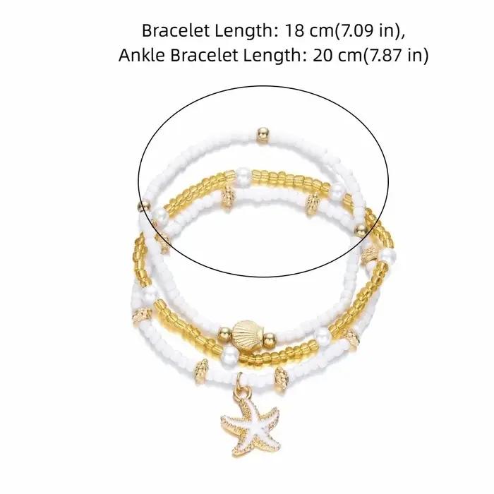 Chaîne de cheville réglable à trois couches avec coquillages étoiles de mer
