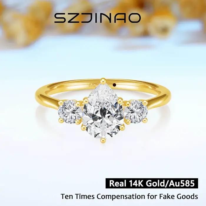 Bague en or 14 carats sertie de moissonite brillante pour femmes occasions spéciales mariage fiançailles anniversaires fêtes de fin d'année