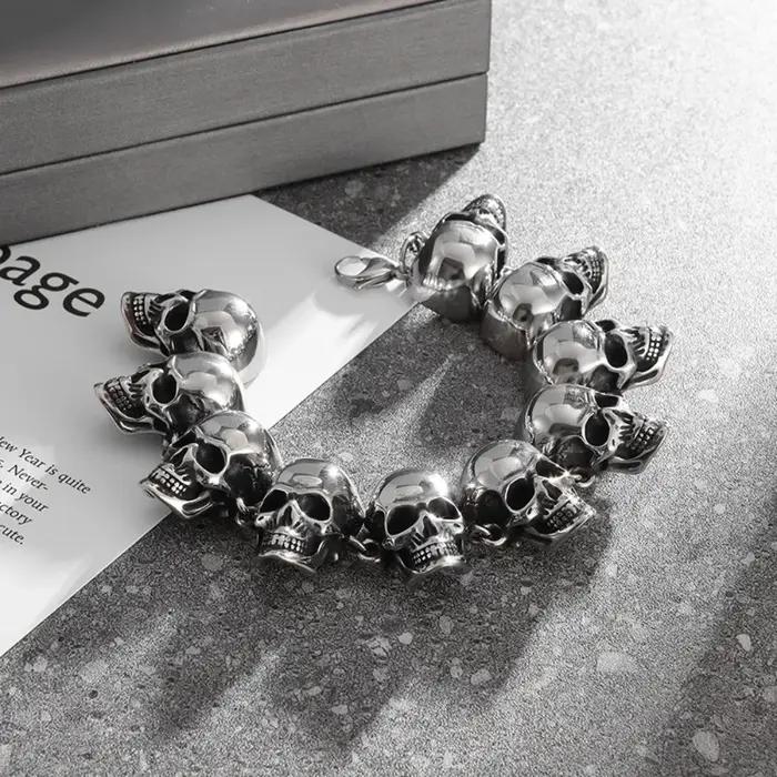 Bracelet de tête de fantôme de démon d'enfer gothique pour hommes