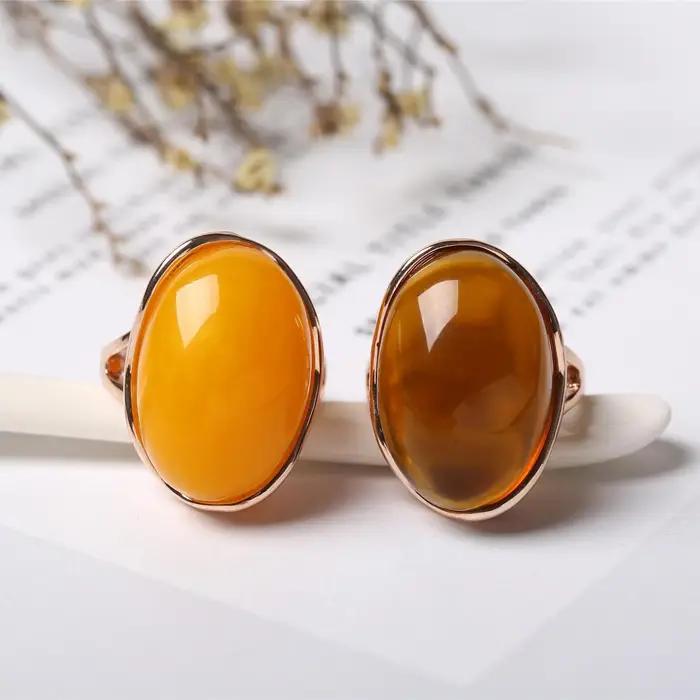 Bague réglable en ambre bleu naturel pour hommes et femmes