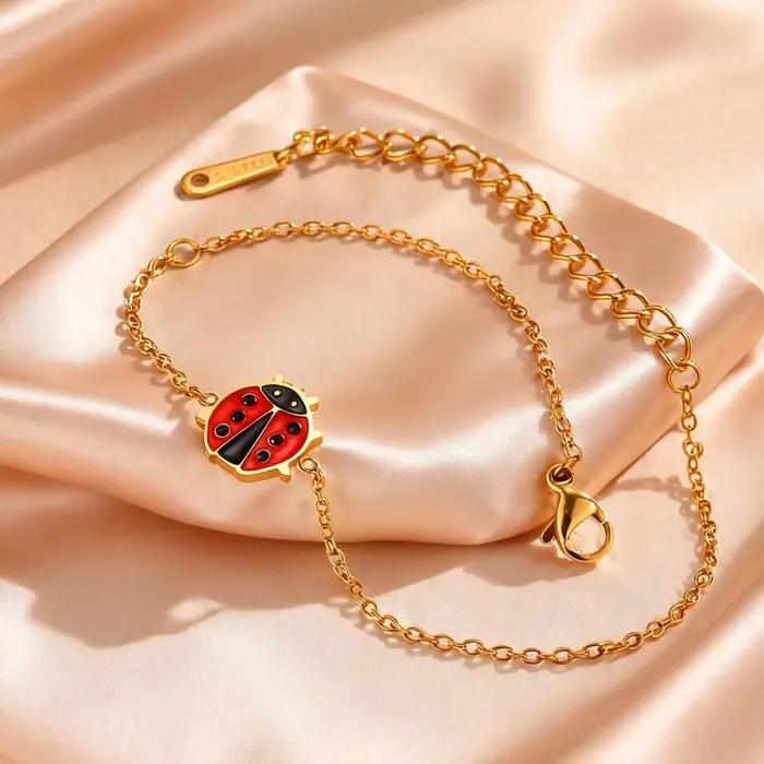 Bracelets porte-bonheur coccinelle rouge mignons pour femmes et filles