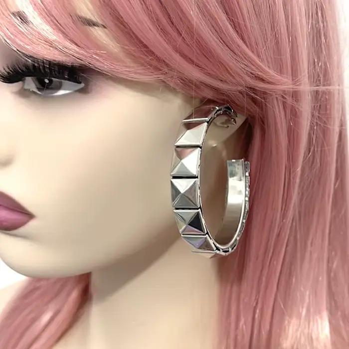 Boucles d'oreilles géométriques 3D en argent pour femmes