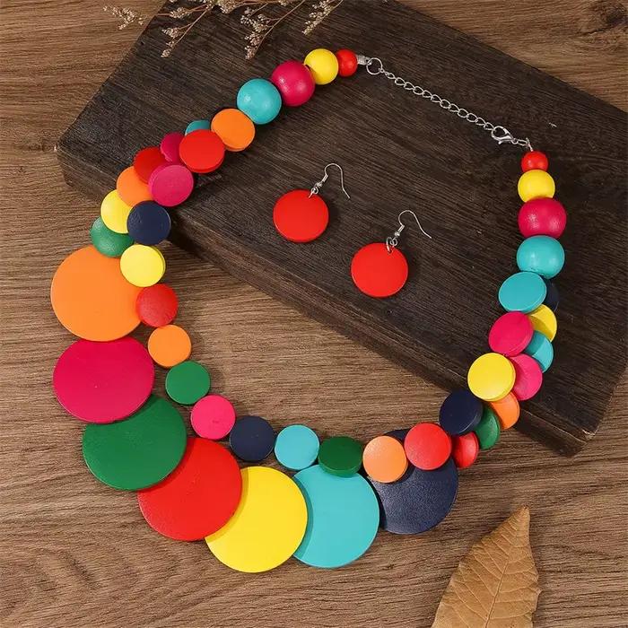 Collier en bois vintage à deux couches pour robe de soirée de mariage africain ensemble de bijoux avec boucles d'oreilles pour femmes pour célébrations importantes