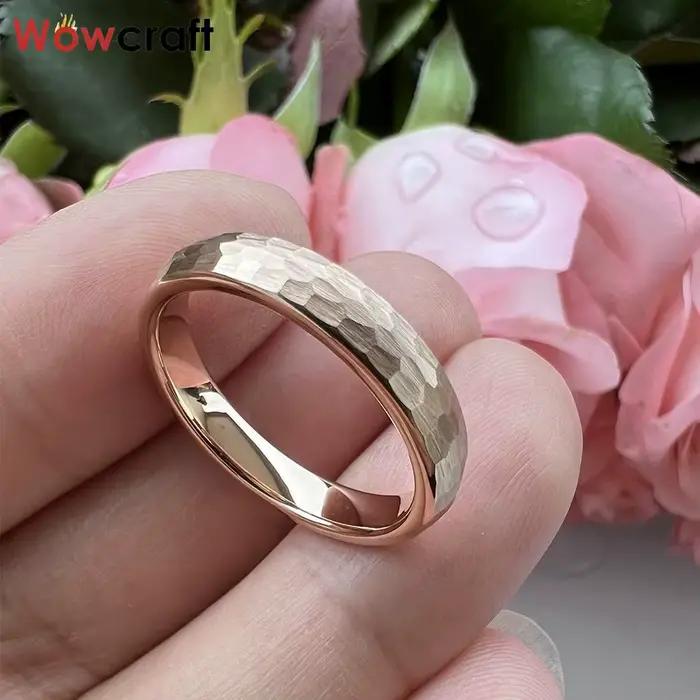 Bague en tungstène martelée bombée pour femmes et hommes, alliance, fiançailles, mode, 4mm
