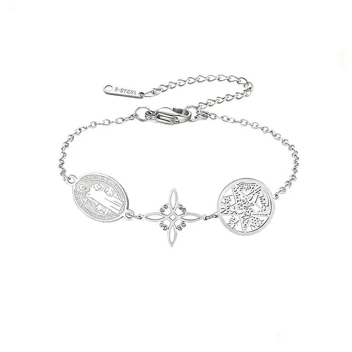 HIPEE Saint Benoît Sorcière Noeud Pentagramme Tetragrammaton Bracelet En Acier Inoxydable Bijoux De Mode