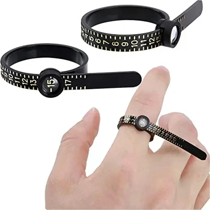 Outil de mesure de taille de bague UK/US/EU avec loupe