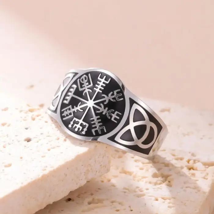 LIKGREAT Vintage Viking Vegvísir anneau pour femmes hommes céltiques irlandais noeud bagues en acier inoxydable nordique amulette bijoux cadeau
