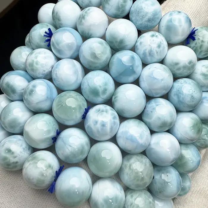 Bracelet de perles rondes 100% naturelles AAAA Dominica Larimar