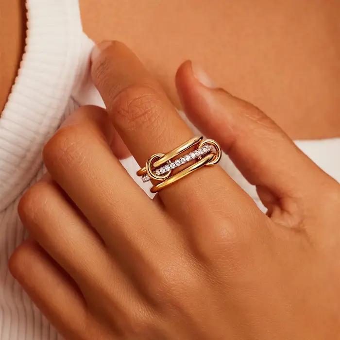 LATS – bague bicolore à trois anneaux en cuivre plaqué or 14K pour femmes