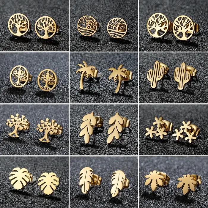 Boucles d'oreille arbre de vie bohème élégantes en acier inoxydable pour femme occasions spéciales tragus vintage gothique trendy