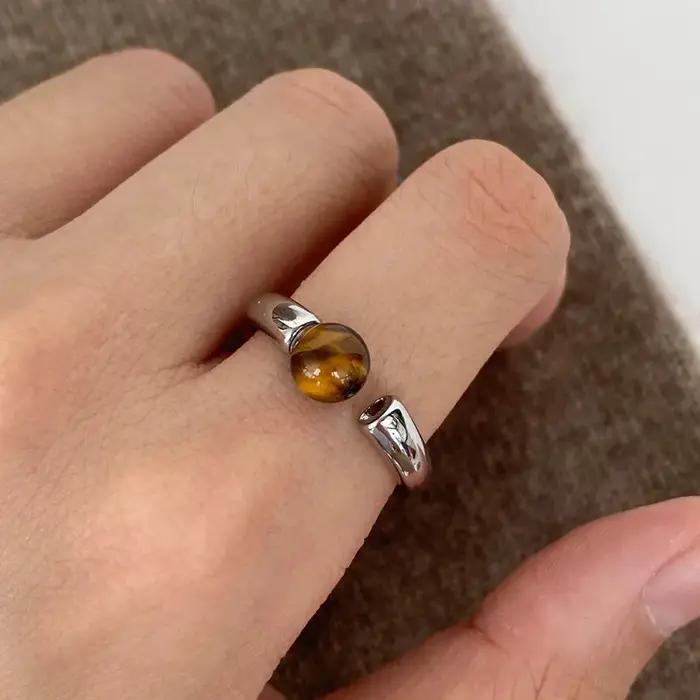 Bague en pierre d'oeil de tigre brillant pour couples