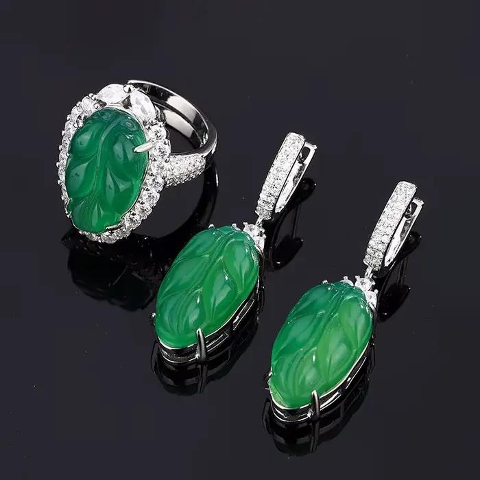 Bijoux de Cuir oral elu Élégants et Verts pour Femme, Bague et Boucle d'Oreille Réglables, Parfait pour les Occasions Spéciales et Cadeaux