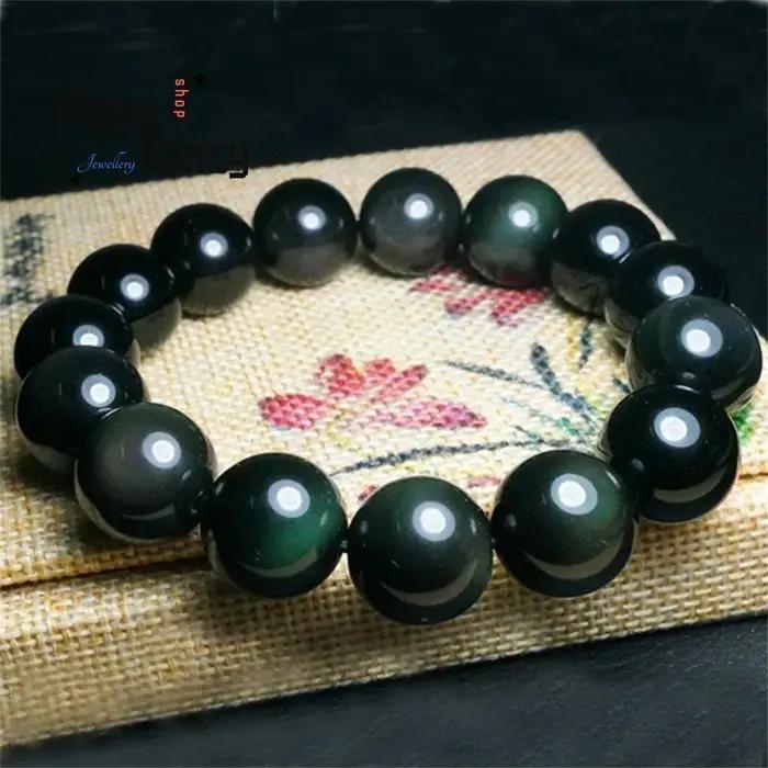 Bracelet en obsidienne œil arc-en-ciel naturel pour couple