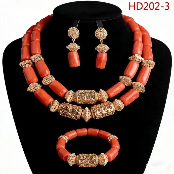 Ensemble de bijoux en perles de corail, bijoux africains plaqués or pour mariage nigérian, bijoux de mariée pour femmes noires