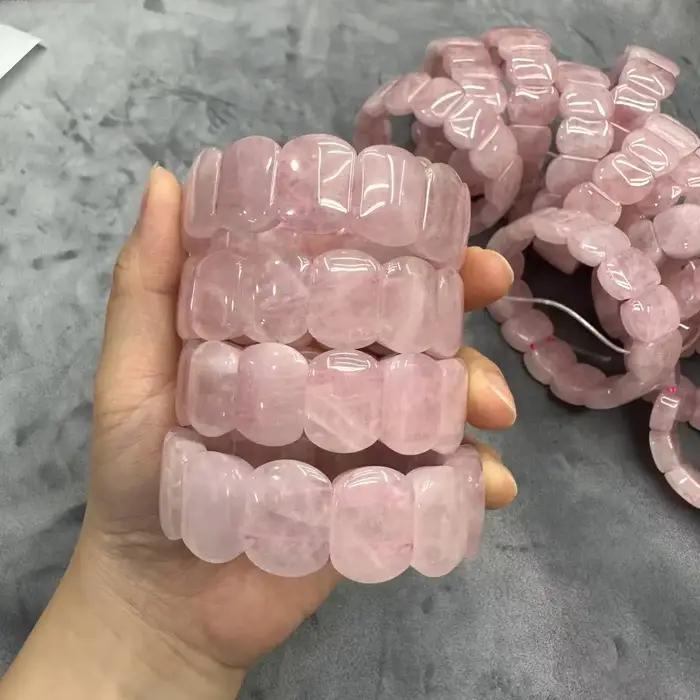 Bracelet de perles en pierre de Quartz Rose de qualité AA