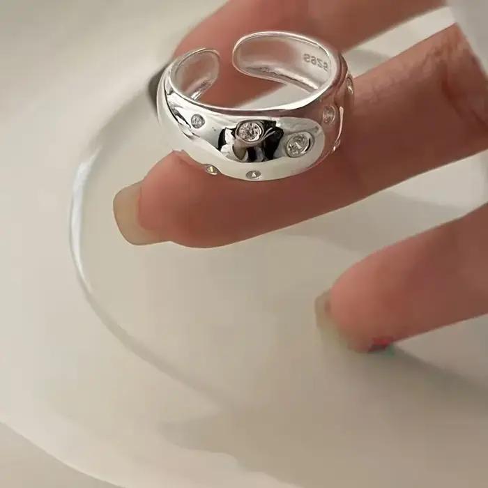 Bijoux pour femmes, anneaux larges en argent sterling 925 avec zircon