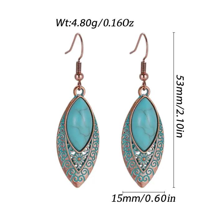 Antique nouvelle pierre bleue Turquoise boucle d'oreille pour les femmes Boho mode Bronze géométriqu