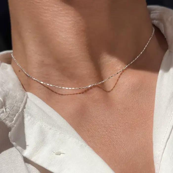 Collier en argent Sterling 925 avec perles géométriques simples