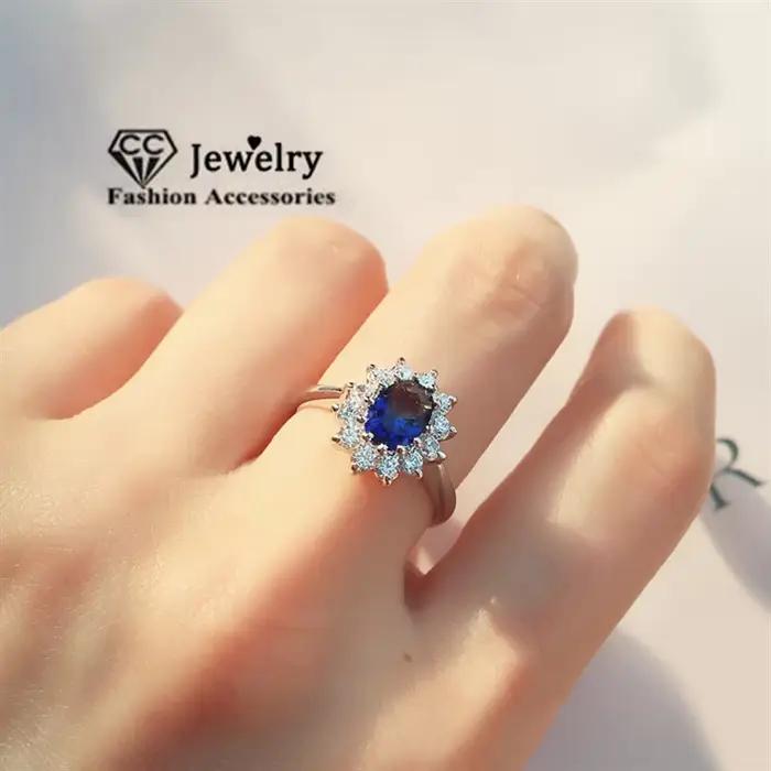 Bague CC&BYX en argent sterling sertie de zirconium bleu élégante pour occasions spéciales femmes alliances de mariage fiançailles mariage