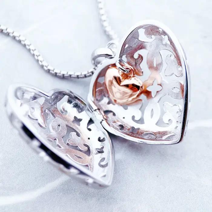 Collier cœur médaillon en argent sterling 925 pour femmes occasion engagement cadeau spécial