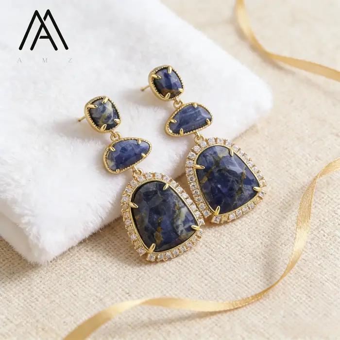 Boucles d'oreilles en pierres précieuses naturelles amazonite lapis améthyste pour femmes occasions spéciales style mode et tendance