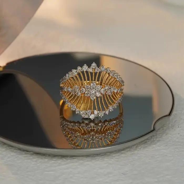 Bagues design creux de style rétro pour femmes, plaqué or 18 carats, micro ensemble, bague rebrodée,