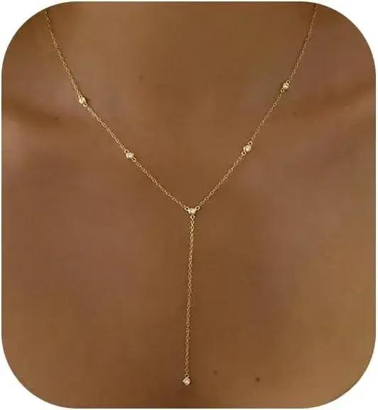 Boho mode bijoux femmes délicat 14 K or colliers blanc plaqué or CZ Lariat collier pour femmes cadea