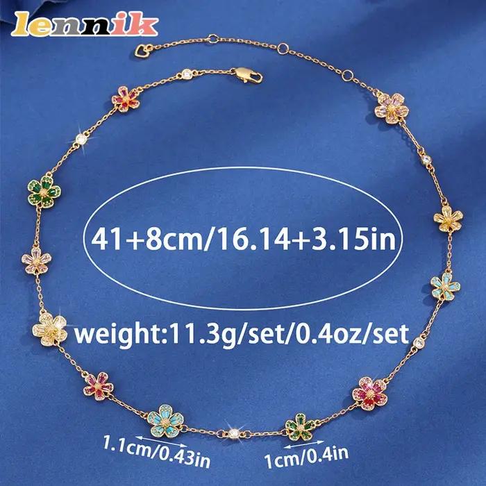 LENNIK Collier de fleurs en zircon micro-incrusté rétro français