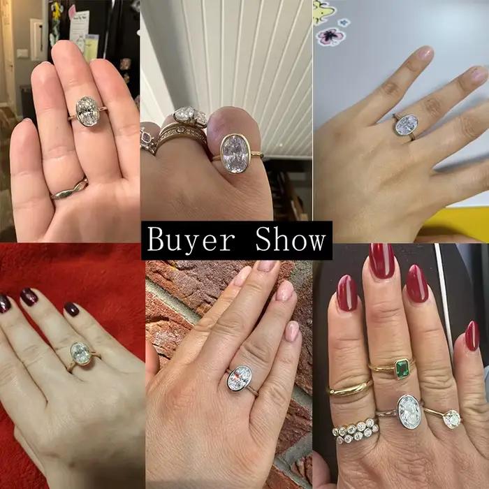 Lnngy-Bagues de fiançailles ovales en argent regardé 925 pour femme