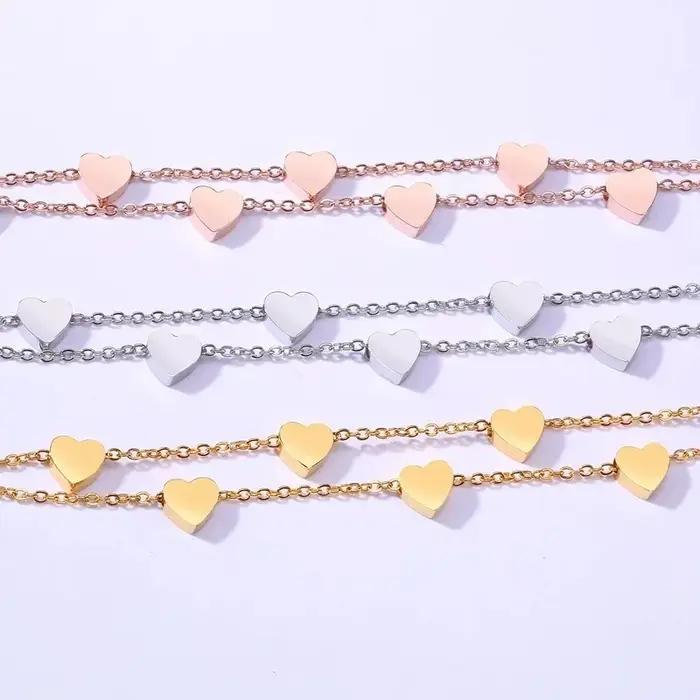 Bracelets en acier inoxydable avec breloque Double coeur pour femmes et filles variété de couleurs bijoux de déclaration pour occasions spéciales