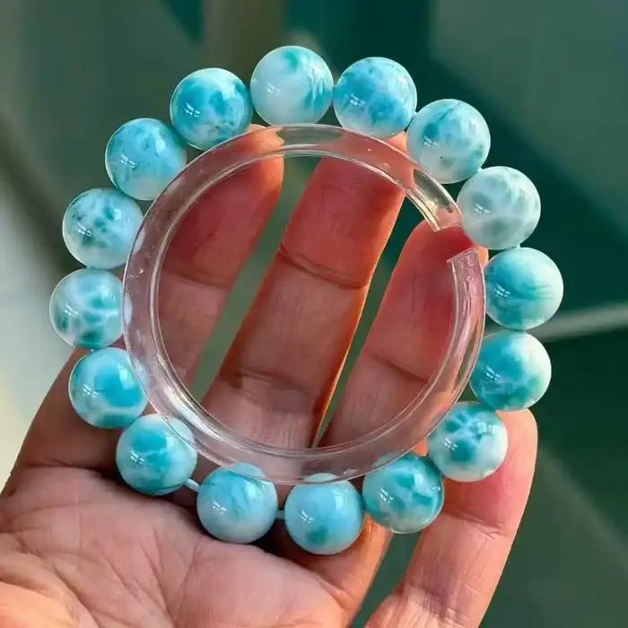 Véritable naturel bleu Larimar perles rondes Bracelet bijoux