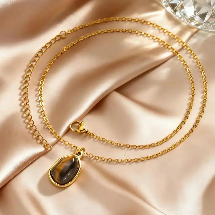 Collier en pierre naturelle œil de tigre pour femmes