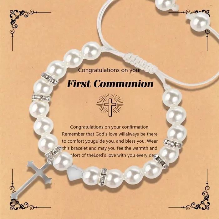 Cadeaux pour filles - Bracelet croix de perles Cadeaux de communion Bracelets chrétiens catholiques