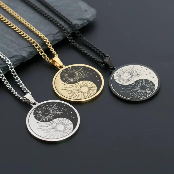 Collier pendentif soleil et lune Yin Yang Tai Chi pour femmes et hommes