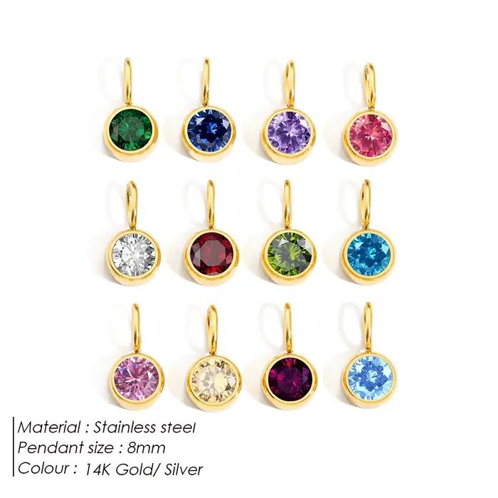 EManco-Pendentif rond en pierre de naissance colorée pour femme