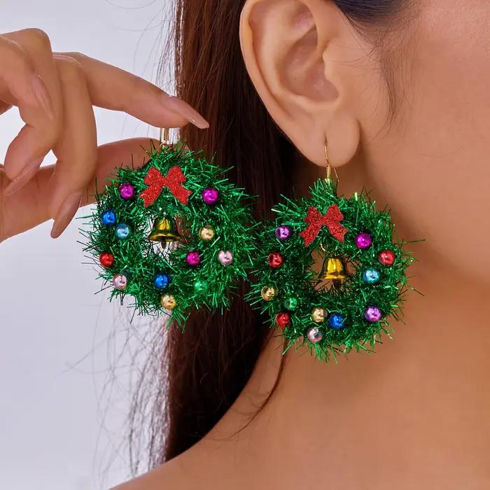 Mode rouge vert noël boucles d'oreilles femmes Bijoux arbre de noël cloche couronne étoile nœud papillon balancent goutte nouvel an oreille cadeau Bijoux