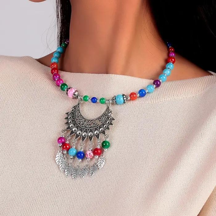 Collier ras du cou Aihua en pierre turquoise bohème pour femme