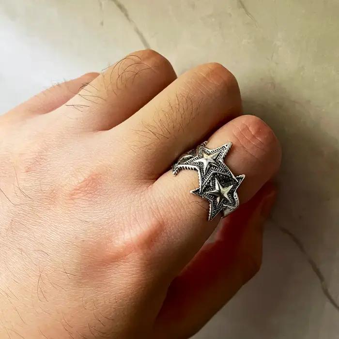 Bague rétro Triple étoile bijou de style punk gothique vintage ouverte pour hommes et femmes occasions spéciales partys