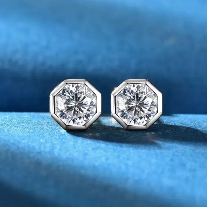 IOGOU 1CT D Moissanite Solitaire Couple boucle d'oreille en argent Sterling 925 Polygo boucles d'oreilles pour femmes hommes avec certificat bijoux