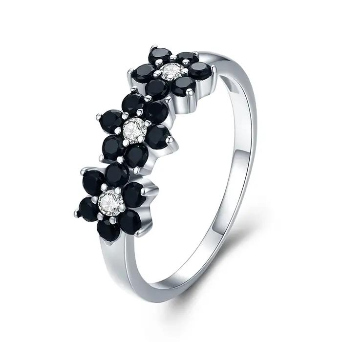 Noir awn nouveau mignon couleur argent Bijoux fleur Bague