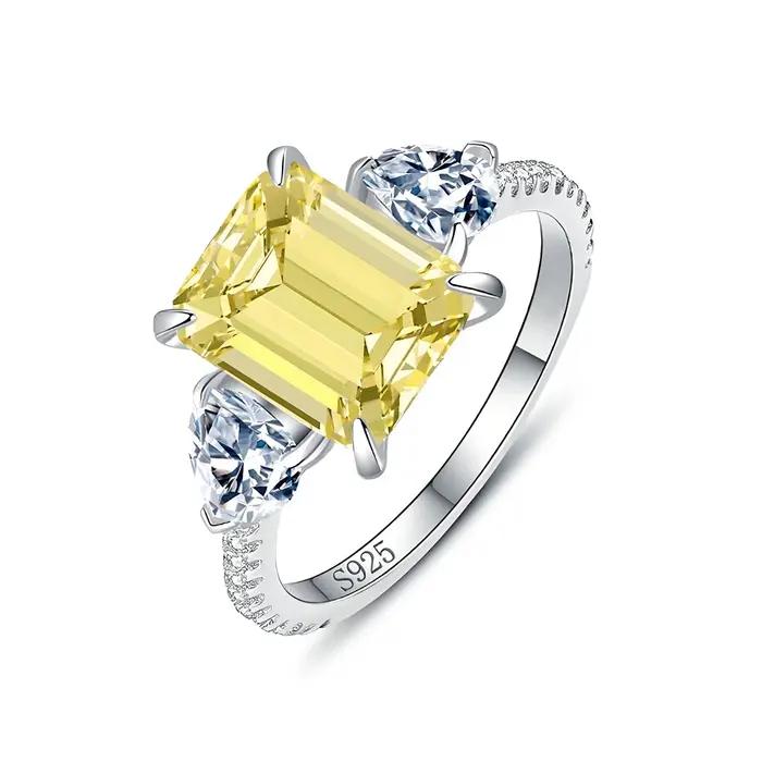 Wong Rain 925 argent Sterling 8*10 MM saphir Citrine aigue-marine émeraude rubis gemme de fiançailles femmes bague bijoux fins en gros