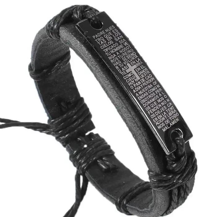 Bracelet Chrétien - Modèles à succès en cuir de vachette, bracelets et joncs vintage en cuir avec croix, pour hommes et femmes, cadeaux, vente en gros