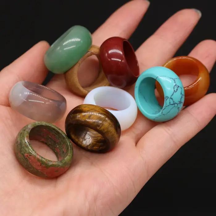Bagues en pierre naturelle pour femme ou petite amie, bijoux de charme, une diversité de pierres, deux types de modèles, cadeau tendance, largeur 12mm