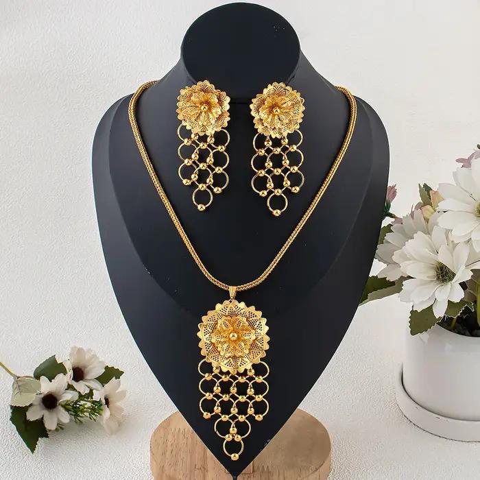 Bijoux en acier inoxydable pour femme, bijoux en or 24 carats de Dubaï, ensemble collier et boucles d'oreilles, hypoallergénique, imperméable, cadeaux de mariage pour femmes