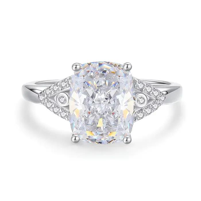 Vinregem 8*10 MM émeraude saphir haute teneur en carbone diamant gemmes bague pour les femmes 925 en