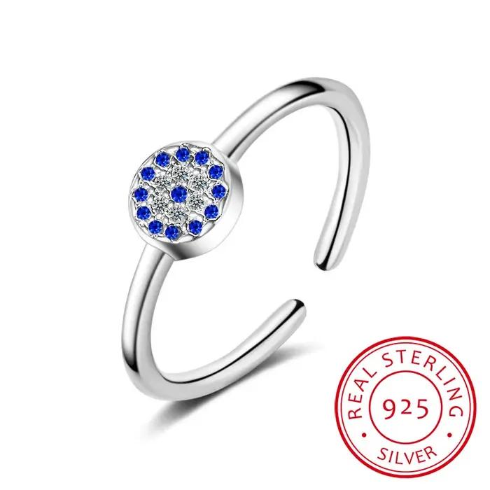 Bague œil porte-bonheur en argent Sterling 925 pendentif mauvais yeux bleu breloque Cz pour femmes occasions spéciales alliance de mariage engagement fête anniversaire