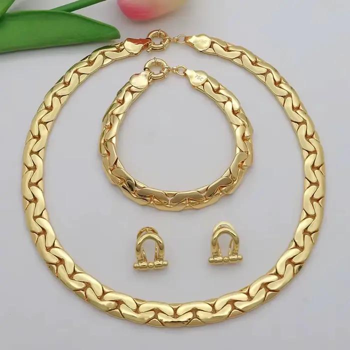 Ensemble de bijoux brésiliens plaqués or 18 carats, collier, Bracelet, boucles d'oreilles, couleur or de haute qualité, adaptés à un usage quotidien, Banquet