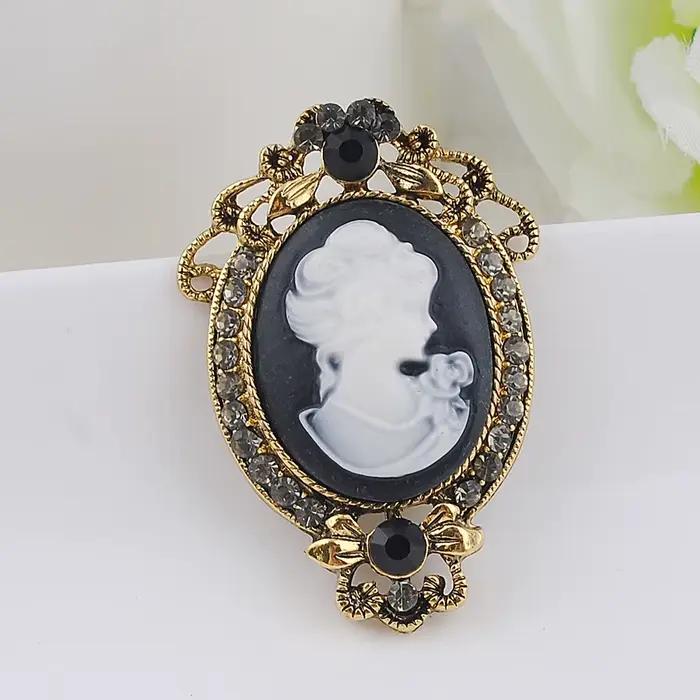 Broche Vintage Charmante pour Femme, Motif Tête de Reine de Beauté, Bijou Tendance en Alliage de Zin
