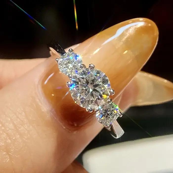 Bague ronde en diamant Moissanite véritable GRA 1